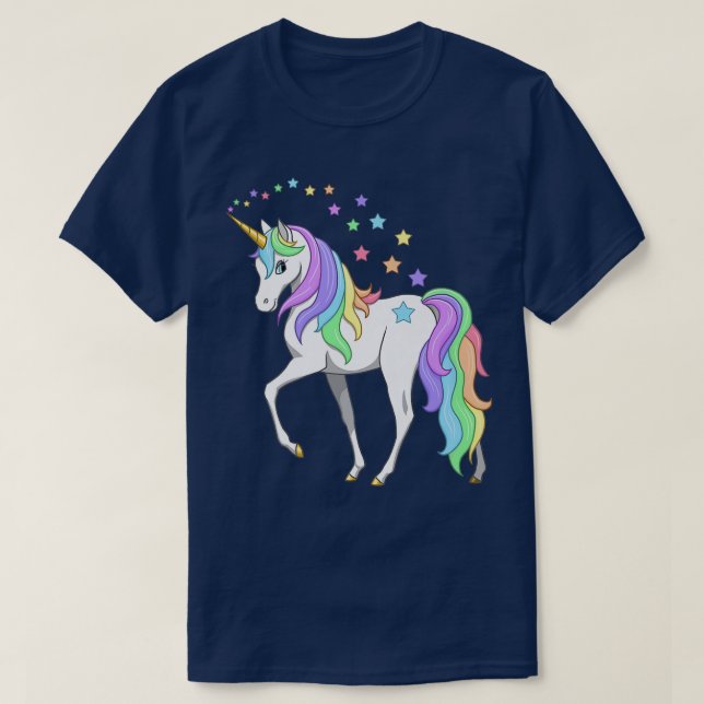 Hübsche Pastel-Rainbow-Farben Einhorn T-Shirt (Design vorne)