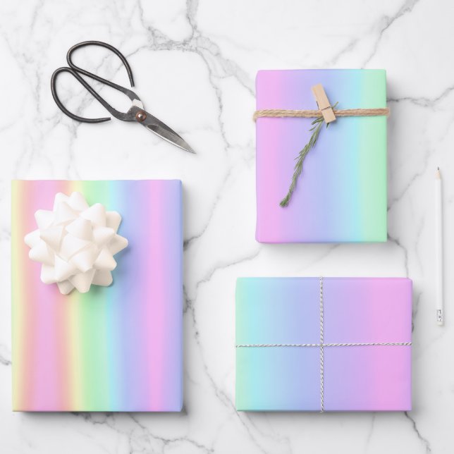 Hübsche Pastel Rainbow Gradient Geschenkpapier Set (Vorderseite)