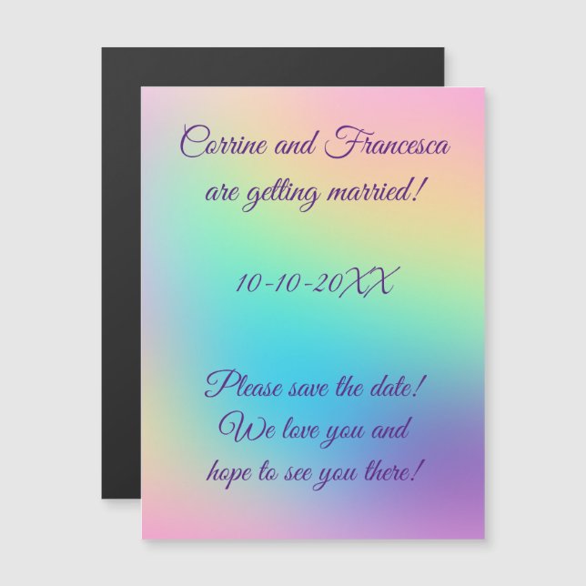 Hübsche Pastel Rainbow Gradient Save the Date Magneteinladung (Vorne/Hinten)