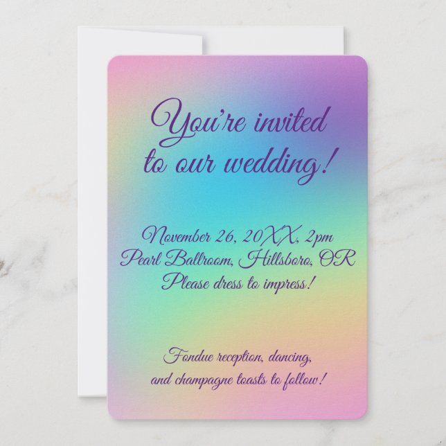 Hübsche Pastel Rainbow Gradient Wedding Einladung (Vorderseite)