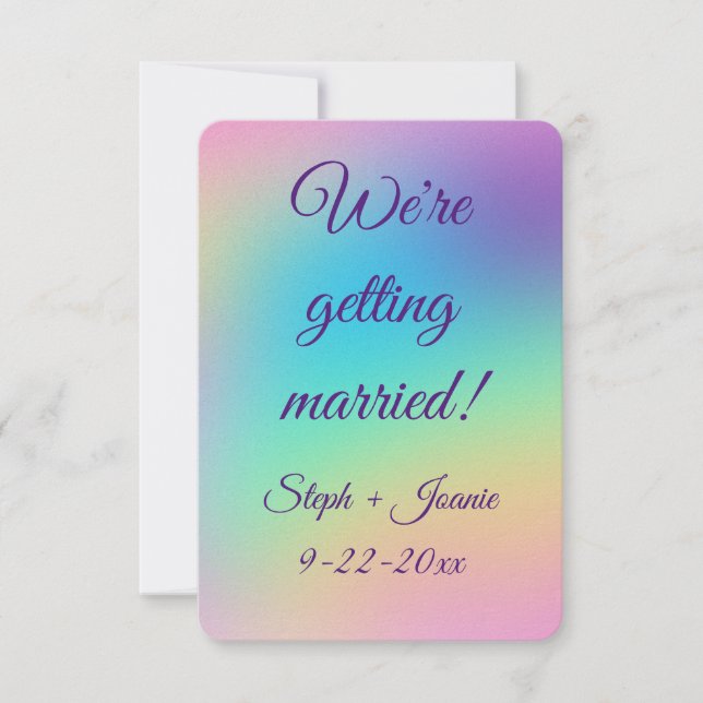 Hübsche Pastel Rainbow Gradient Wedding Save The Date (Vorderseite)
