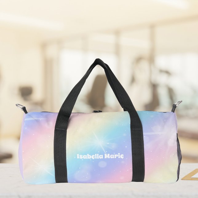 Hübsche Pastel Rainbow Sparkle Personalisiert Duffle Bag (Von Creator hochgeladen)