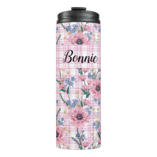 HÜBSCHE PASTEL RED-BLUME MIT KARIERTEN PATTERN THERMOSBECHER