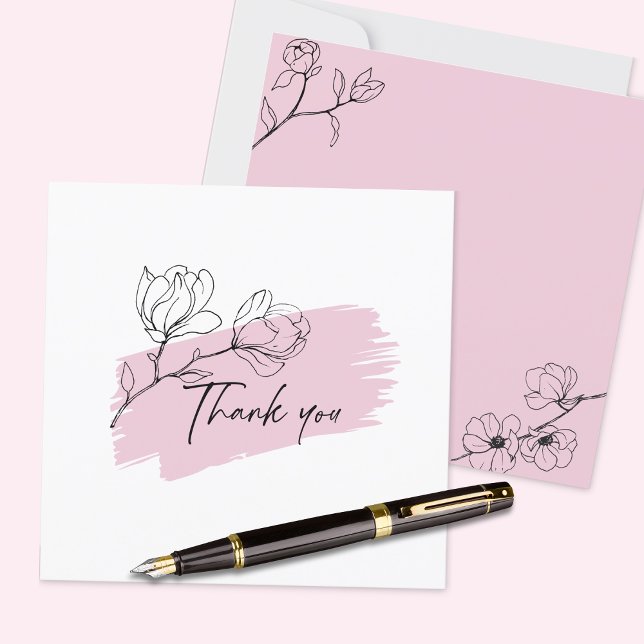 Hübsche Pastel Rosa Magnolia Flat Dankeskarte (This elegant thank you with its feminine touch is available in several styles and sizes. )