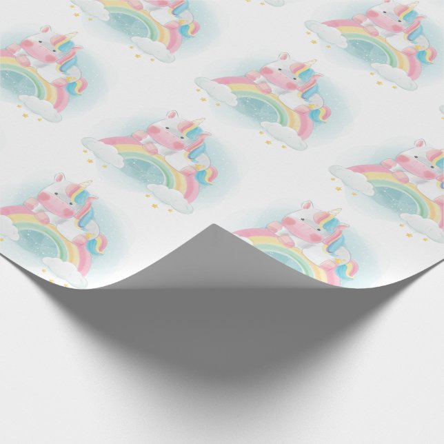 Hübsche Pastel Unicorn Geschenkpapier (Ecke)