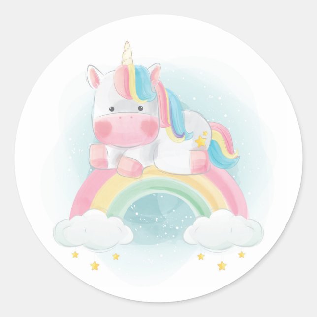 Hübsche Pastel Unicorn Runder Aufkleber (Vorderseite)
