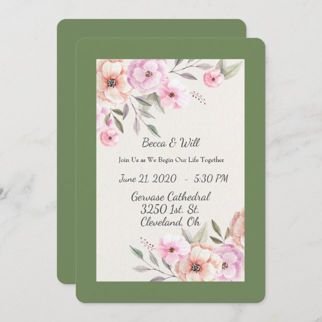 Hübsche Pastell-Petalen Einladung (Vorne/Hinten)