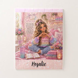 Hübsche Pastell-Rosa-Regenbogen-Christen-Mädchen-B Puzzle