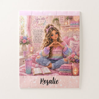 Hübsche Pastell-Rosa-Regenbogen-Christen-Mädchen-B Puzzle