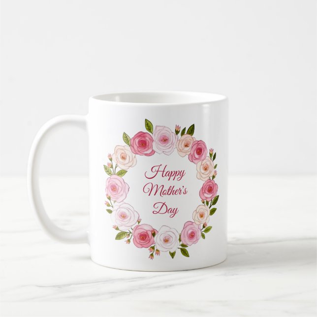 Hübsche Pastell Rose Kranz Kaffeetasse (Links)