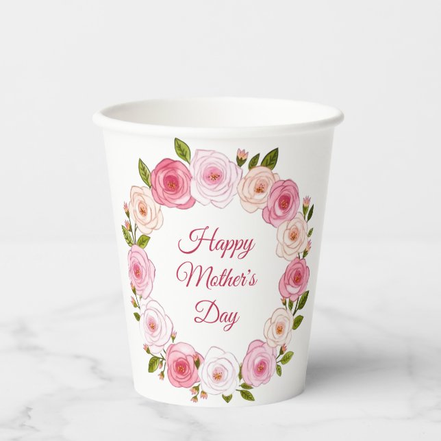 Hübsche Pastell Rose Kranz Pappbecher (Vorderseite)