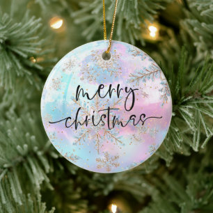 Hübsche Pastelle Gold Schneeflocken Frohe Weihnach Keramik Ornament