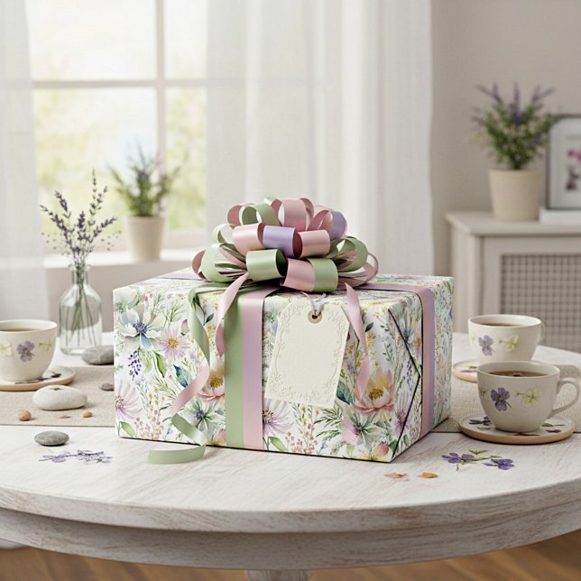 Hübsche pastellfarbene Blumenmuster Geschenkpapier (Von Creator hochgeladen)