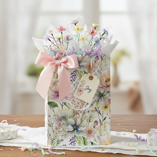 Hübsche pastellfarbene Blumenmuster Mittlere Geschenktüte (Von Creator hochgeladen)