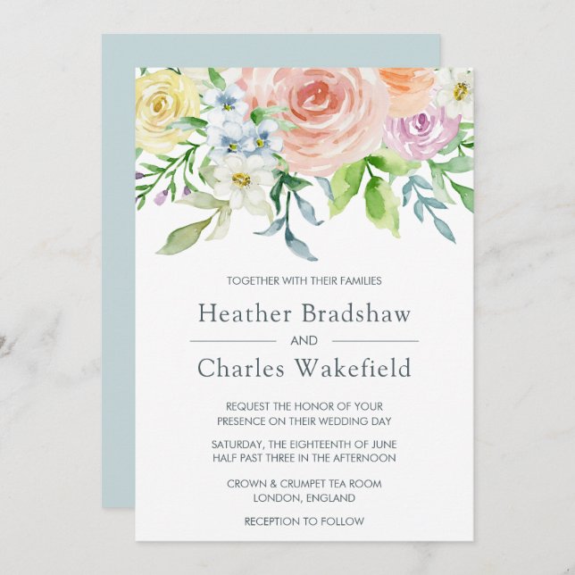 Hübsche Pastellfarbenhochzeit Einladung (Vorne/Hinten)