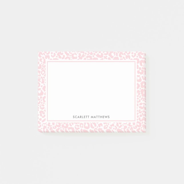 Hübsche Pastellleopard Druckmuster Pink Name Post-it Klebezettel (Vorderseite)