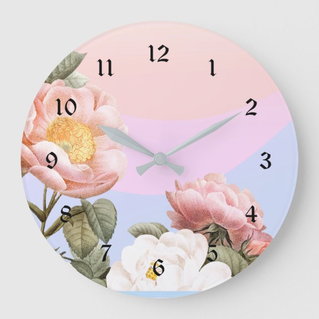 Hübsche Pastellrosa und weiße Rosen Große Wanduhr (Vorderseite)