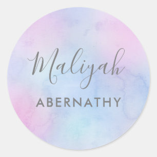 Hübsche Pastor Aquarellschrift Schulmarke Lila Runder Aufkleber