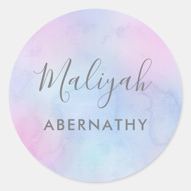 Hübsche Pastor Aquarellschrift Schulmarke Lila Runder Aufkleber (Vorderseite)