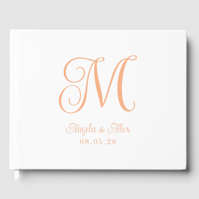 Hübsche Peach Curly Wedding Monogram Gästebuch (Vorderseite)