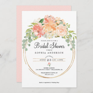 Hübsche Peach Floral Bridal Dusche Einladung