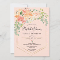 Hübsche Peach Floral Bridal Dusche Einladung