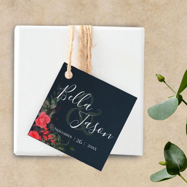 Hübsche Peach Gray Floral Script Typografy Wedding Geschenkanhänger (Von Creator hochgeladen)