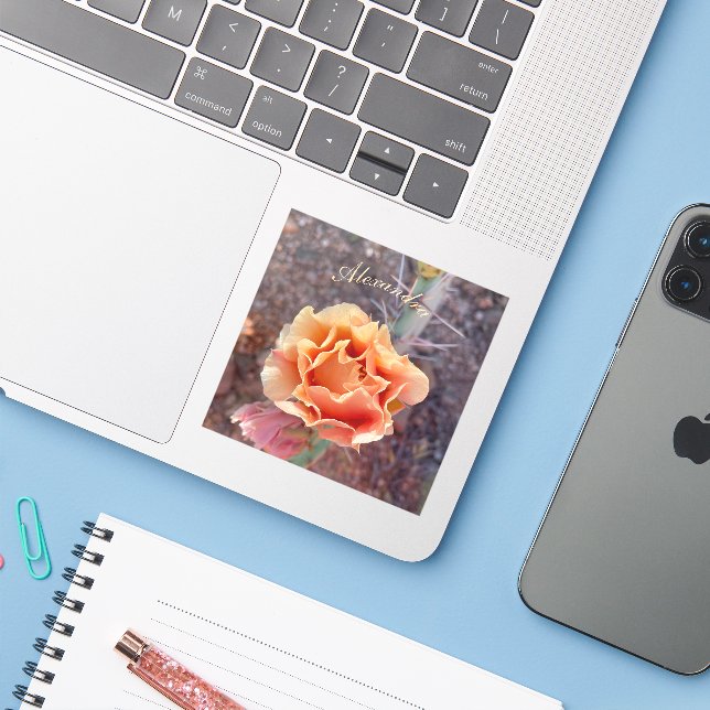 Hübsche Peach Prickly Birne Blume Aufkleber (Laptop mit iPhone)