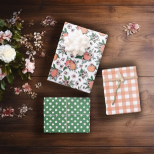 Hübsche Peaches & Gingham Mixed Patterns Geschenkpapier Set