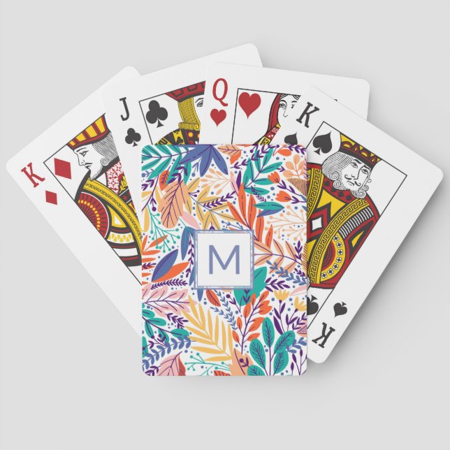 Hübsche Periwinkle Lila Monogram Frühlingsblumen Spielkarten (Rückseite)