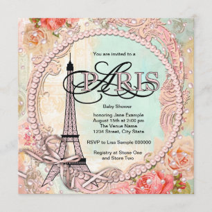 Hübsche Perlen Rosa Paris Baby Shower Einladung