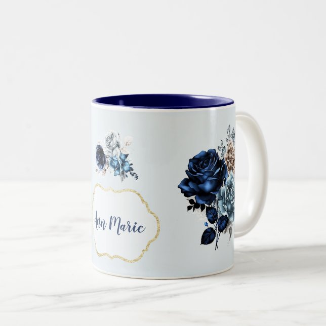 Hübsche Personalisierte blaue Rose Kaffee Tee Tass Zweifarbige Tasse (VorderseiteRechts)