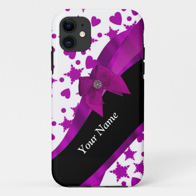 Hübsche personalisierte Magenta mädchenhaft gemust Case-Mate iPhone Hülle (Rückseite)