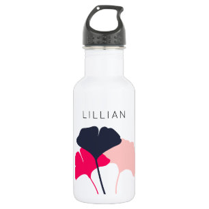 Hübsche Personalisierte Navy Blue & Pink Ginkgo Bl Edelstahlflasche