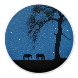 Hübsche Pferde bei Nacht Keramikknauf