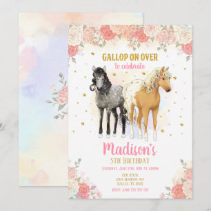 Hübsche Pferde und Blume zum Geburtstag Einladung