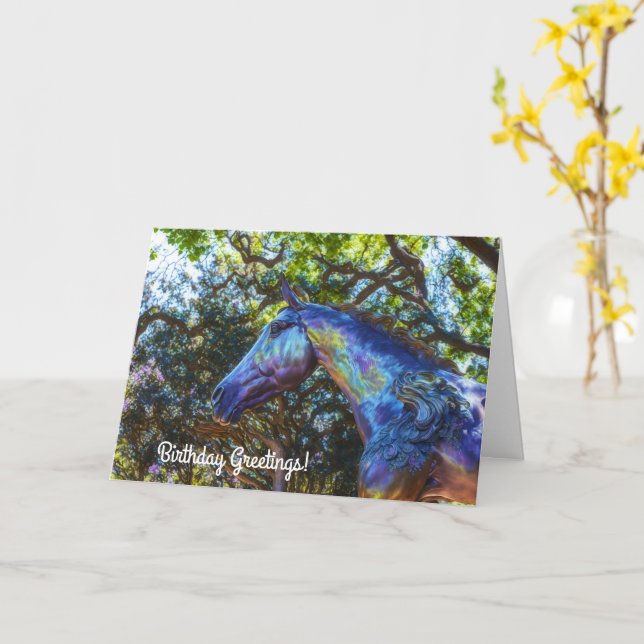 Hübsche Pferdestatue im Park Geburtstagskarte Karte (Gelbe Blume)