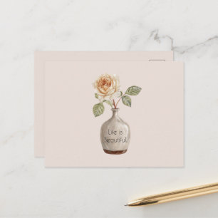 Hübsche Pfirsich-Rosenblume in der Vase Postkarte
