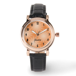 Hübsche Pfirsich-Sonnenstrahl-Uhr mit personalisie Armbanduhr