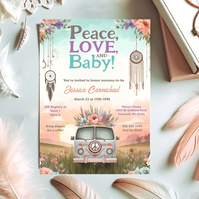 Hübsche Pfirsich und Blue Peace, Liebe und Babydus Einladung (Von Creator hochgeladen)