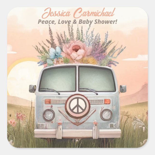 Hübsche Pfirsich und Blue Peace, Liebe und Babydus Quadratischer Aufkleber (Vorderseite)