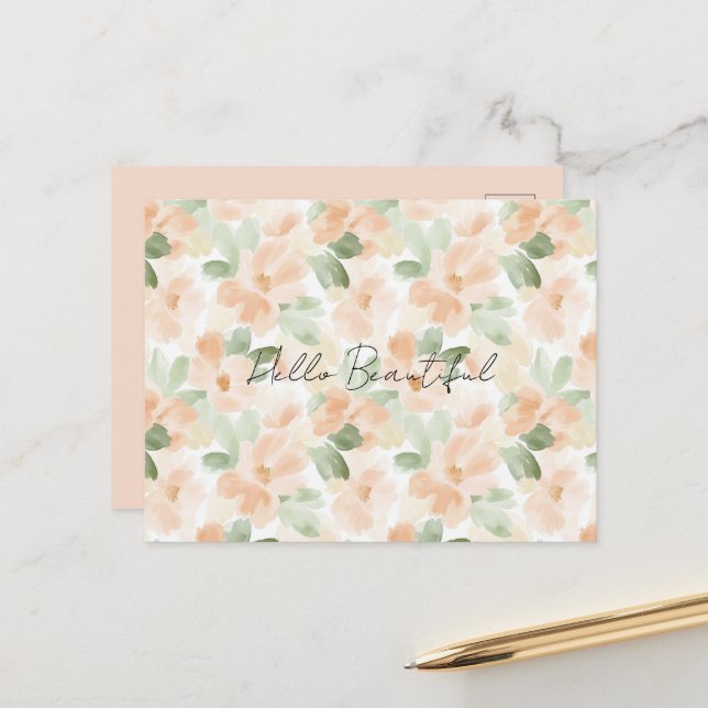Hübsche Pfirsichblüten Postkarte (Vorderseite/Rückseite Beispiel)