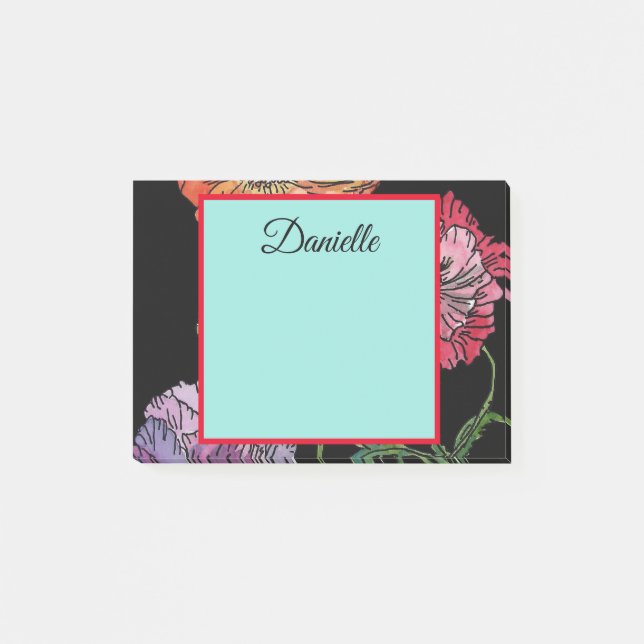 Hübsche Pflöten auf Schwarzwaldfarbe Post-it Klebezettel (Vorderseite)