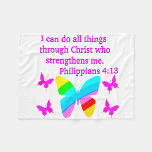 HÜBSCHE PHILIPPIANS 4:13 BUTTERFLY-DESIGN FLEECEDECKE