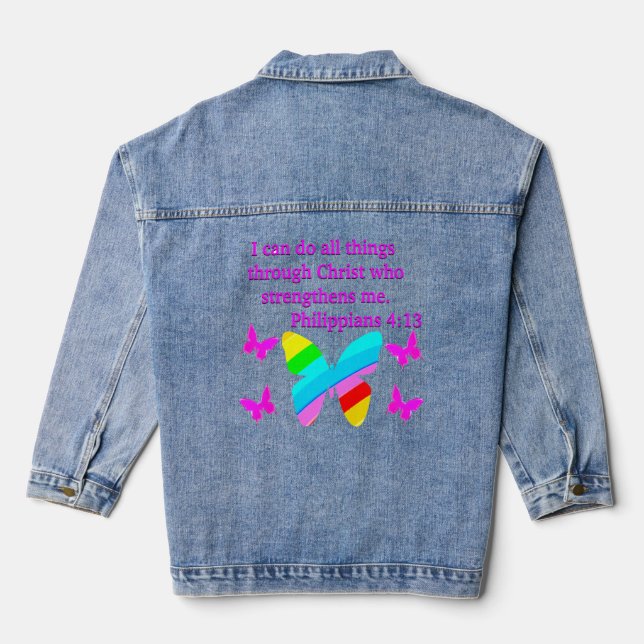 HÜBSCHE PHILIPPIANS 4:13 BUTTERFLY-DESIGN JEANSJACKE (Rückseite)