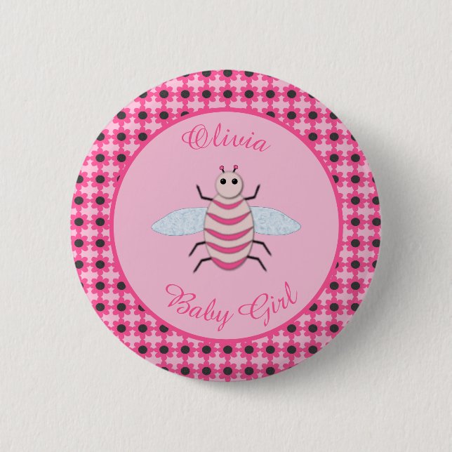 Hübsche Pink Baby Girl Bee Gender-Offenbarung Button (Vorderseite)