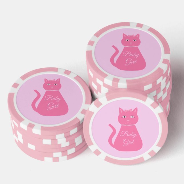 Hübsche Pink Baby Girl Cat Custom Gender Reveal Pokerchips (Stapel)