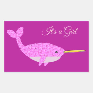 Hübsche Pink Baby Girl Narwhal Gender Aufdeckung C Rechteckiger Aufkleber
