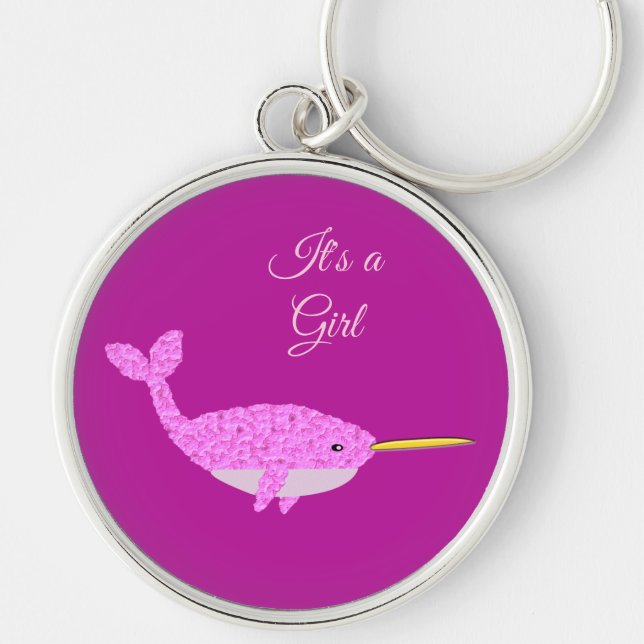 Hübsche Pink Baby Girl Narwhal Gender Aufdeckung C Schlüsselanhänger (Vorne)