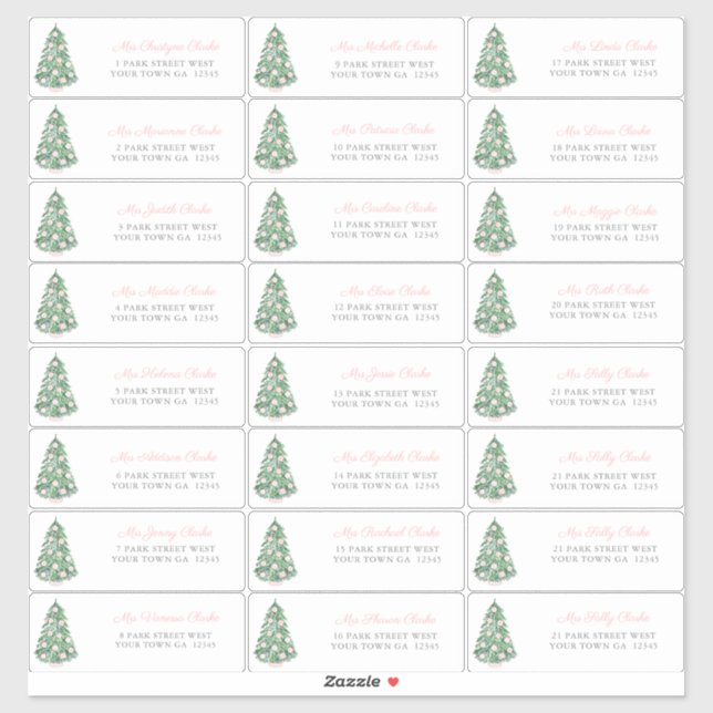 Hübsche Pink Baubles Holiday Tree Address Labels (Blatt)
